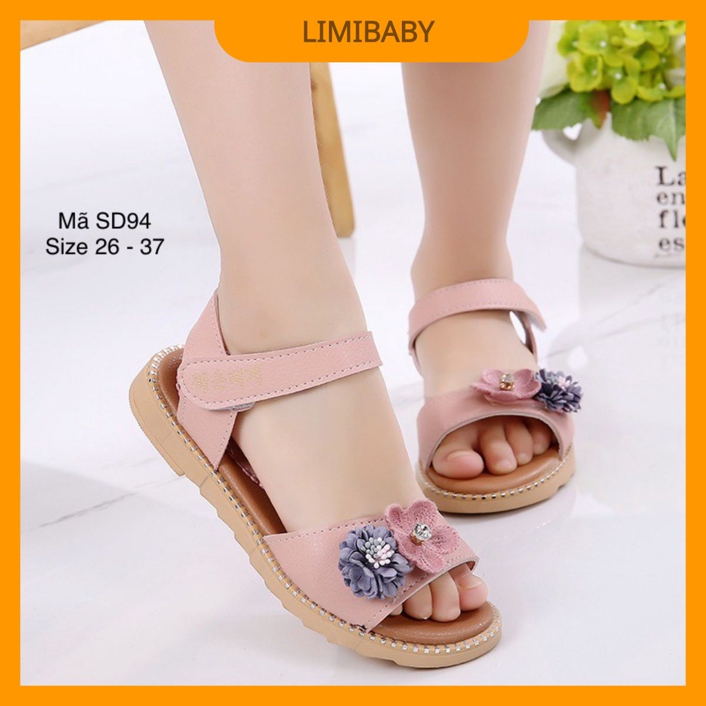 Dép sandal/quai hậu cho bé gái gắn hoa xinh xắn mềm êm Giày sandal nữ đi học thời trang cho bé 3 đến 12 tuổi LIMIBABY SD