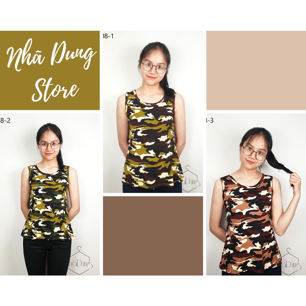 Áo ba lỗ vải thun cotton nữ sát nách Nhã Dung Store phong cách quân đội chất thun lạnh mềm mịn đủ size dưới 75kg