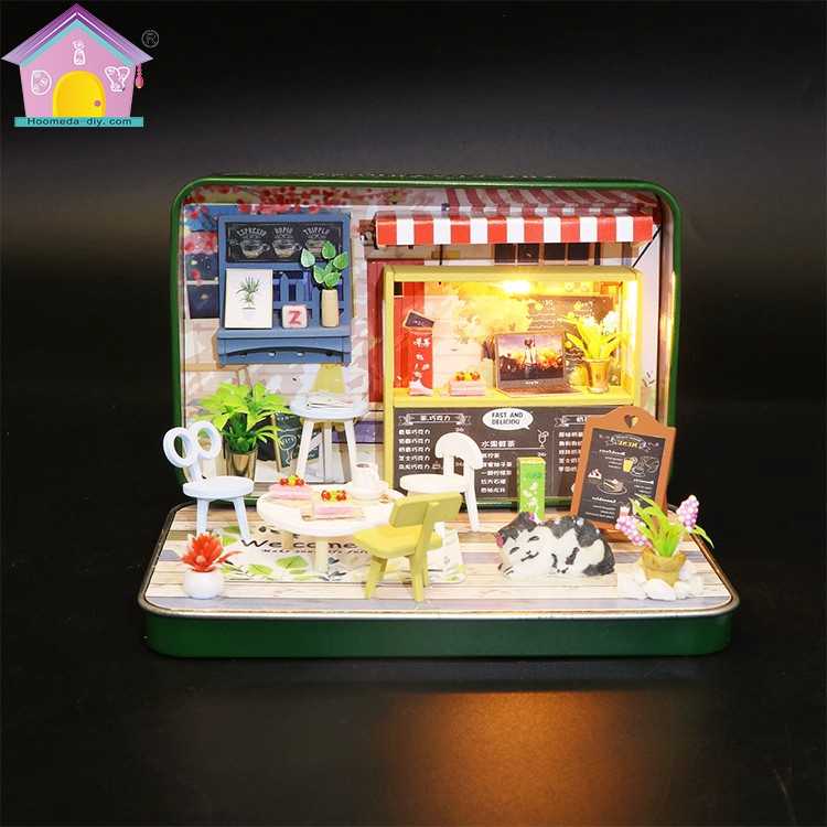 Mô hình nhà gỗ búp bê Tự, Bộ đồ chơi búp bê thu nhỏ với nội thất, làm Nhà thủ công Sưu tầm cho sở thích S931