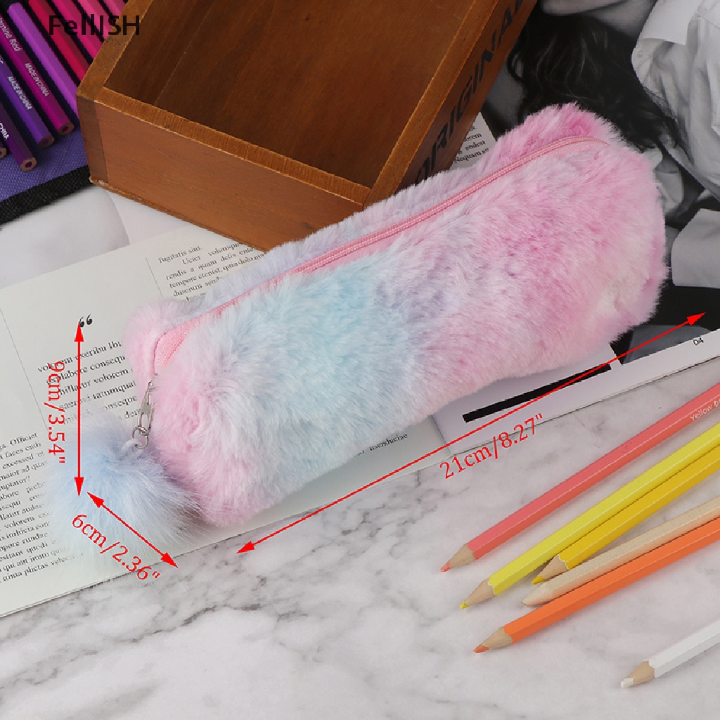 Túi Đựng Bút Bằng Lông Màu Cầu Vồng Dễ Thương 439br