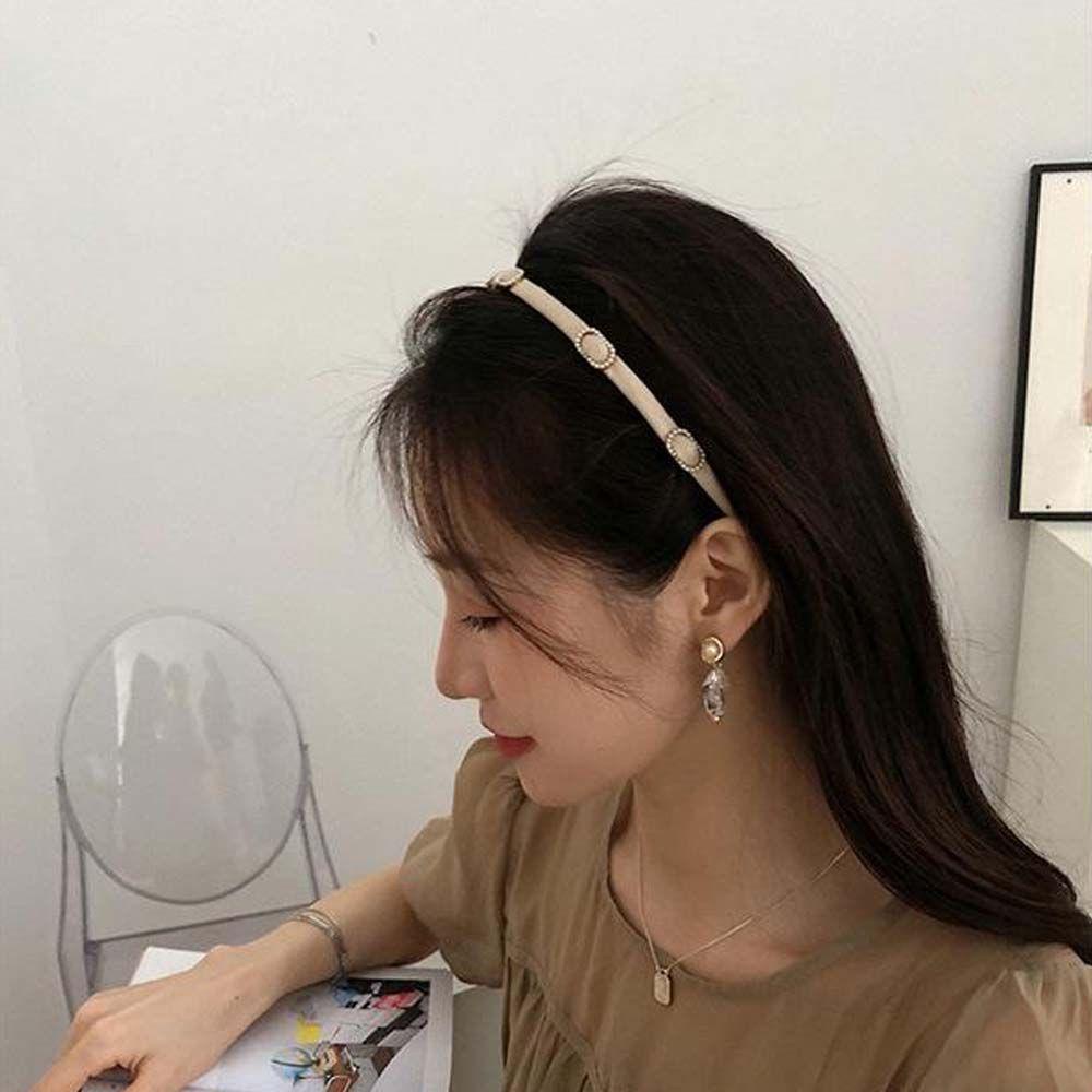 Băng Đô Cài Tóc Bằng Da PU Màu Ngà Phong Cách Retro Thanh Lịch Cho Nữ