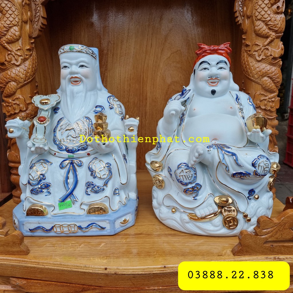 Tượng Thần Tài – Ông Địa sứ phú quý 8in cao 22cm màu xanh
