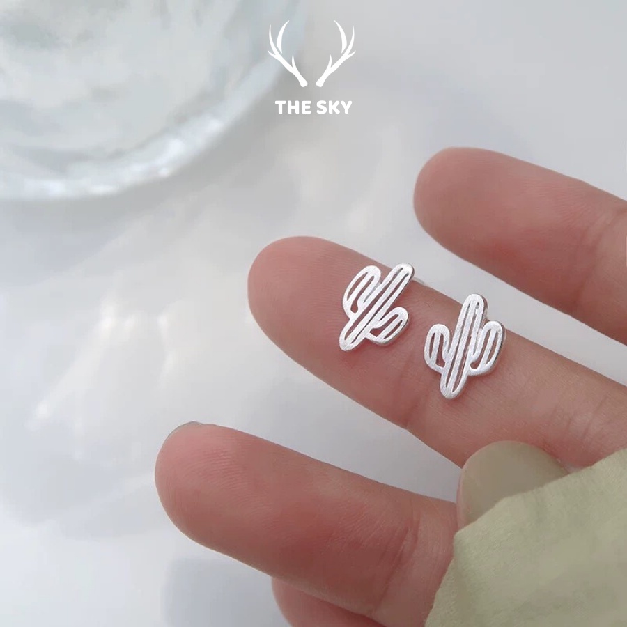 Khuyên Tai Bạc The Sky, Bông Tai Nữ Cá Tính Hình Cây Xương Rồng Phong Cách Hàn Quốc S92588