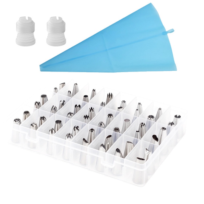 Bộ 52 phụ kiện trang trí bánh kem gồm 48 vòi bắt bông kem+túi đựng kem+2 đầu gắn vòi kèm hộp đựng tiện dụng