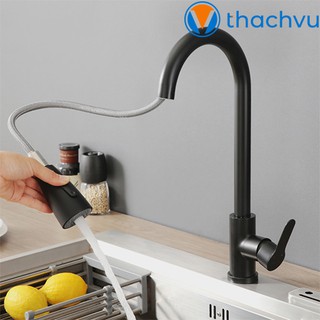 Vòi rửa chén bát nóng lạnh dây rút inox 304, 2 chế độ nước tiện dụng.