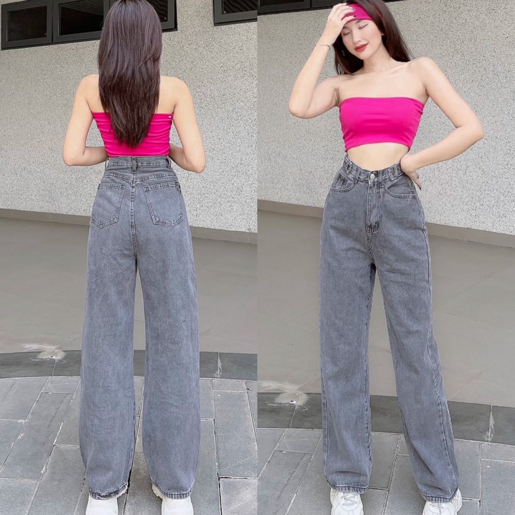 Quần jean dài ống rộng xám lưng cao thời trang hàn quốc mua xuân thu cho nữ | BigBuy360 - bigbuy360.vn