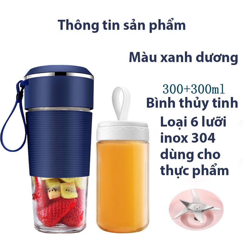 Máy xay sinh tố mini cầm tay đa năng không dây JUICER Cốc Thủy Tinh 4 và 6 Lưỡi say Trái Cây Đa Năng Sạc Usb