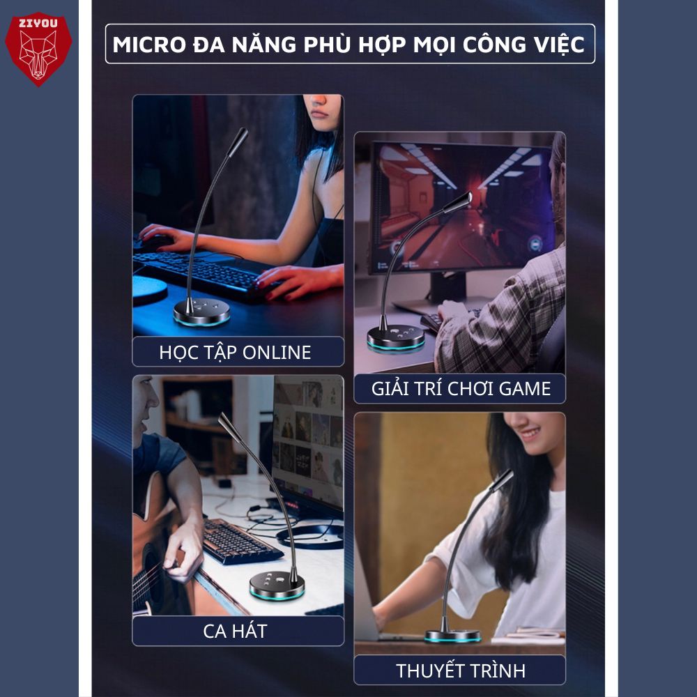 Micro Có Dây Ziyou W33 Mic 360 Độ Học Online, Thuyết Trình, Karaoke, Game Thu Âm Cực Tốt Kết Nối Điện Thoại, Máy Tính