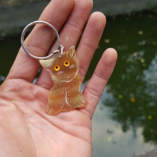 Móc  khóa sừng chạm khắc hình con mèo