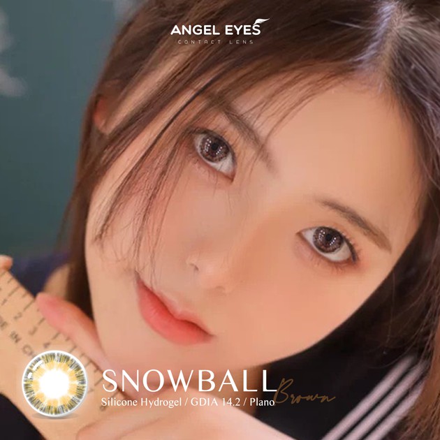 [GIÁ SỐC] Kính áp tròng 2 màu nâu và xám Angel Eyes - Snowball - Đường kính 14.2  - Không độ