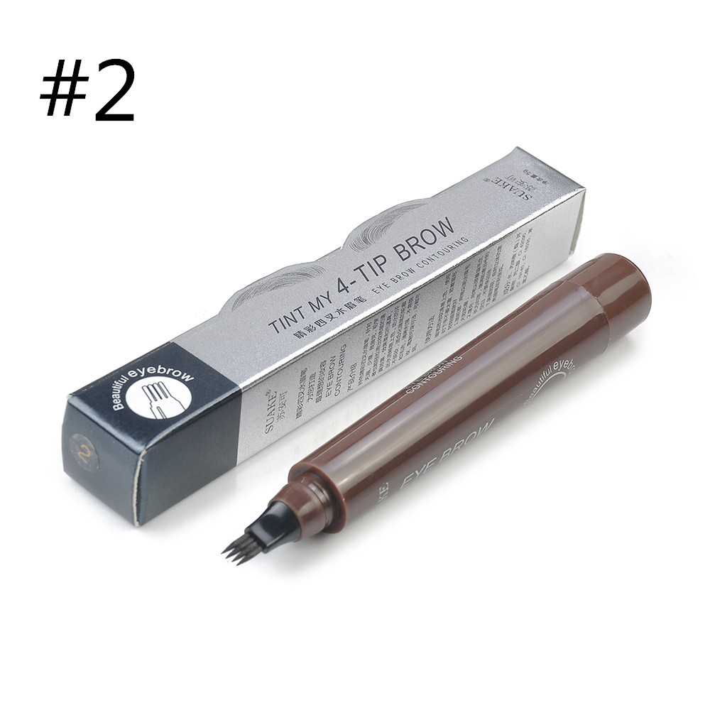 Bút kẻ mày đầu 4 ngạnh cho nét vẽ mỏng và siêu lâu trôi 4 màu tùy chọn