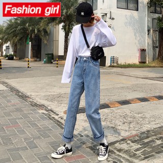 Quần Jean Dài Lưng Cao Dáng Rộng Thời Trang Hàn Quốc Trẻ Trung