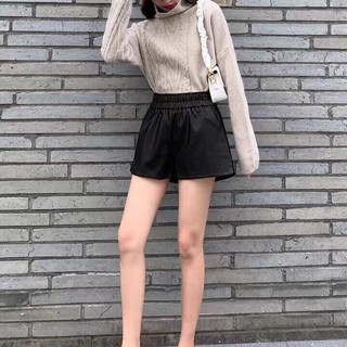 Quần sooc da Glandie cạp chun có túi chéo, hàng quảng châu cao cấp