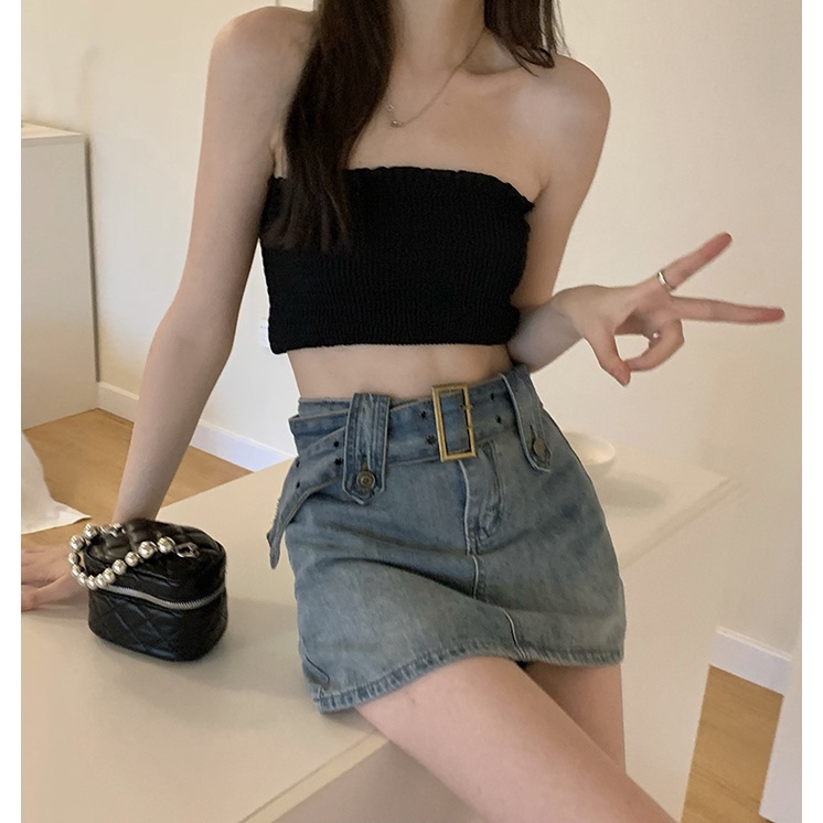 「MANSA」Quần Giả Váy denim Lưng Cao Dáng Ôm Thời Trang Hàn Quốc Quyến Rũ Cho Nữ