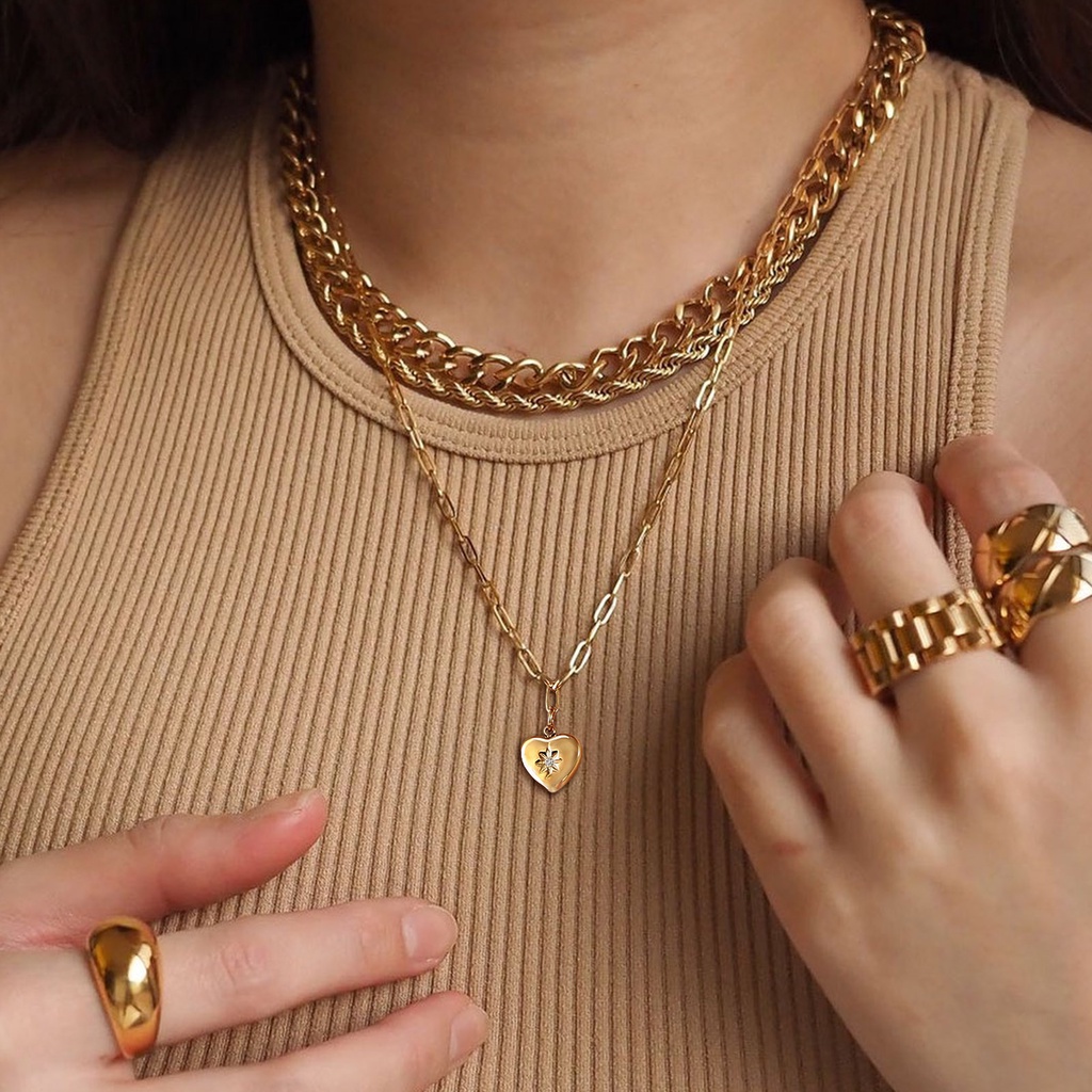 Vòng cổ mặt hình trái tim đính đá màu vàng trơn thiết kế tối giản