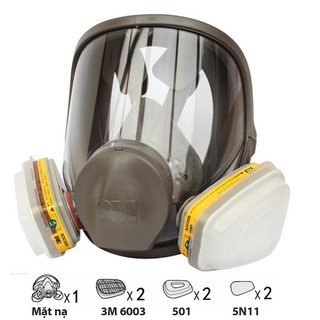 combo bộ mặt nạ phòng độc 3m 6800 + phin lọc độc + tấm lọc bụi + nắp giữ tấm lọc