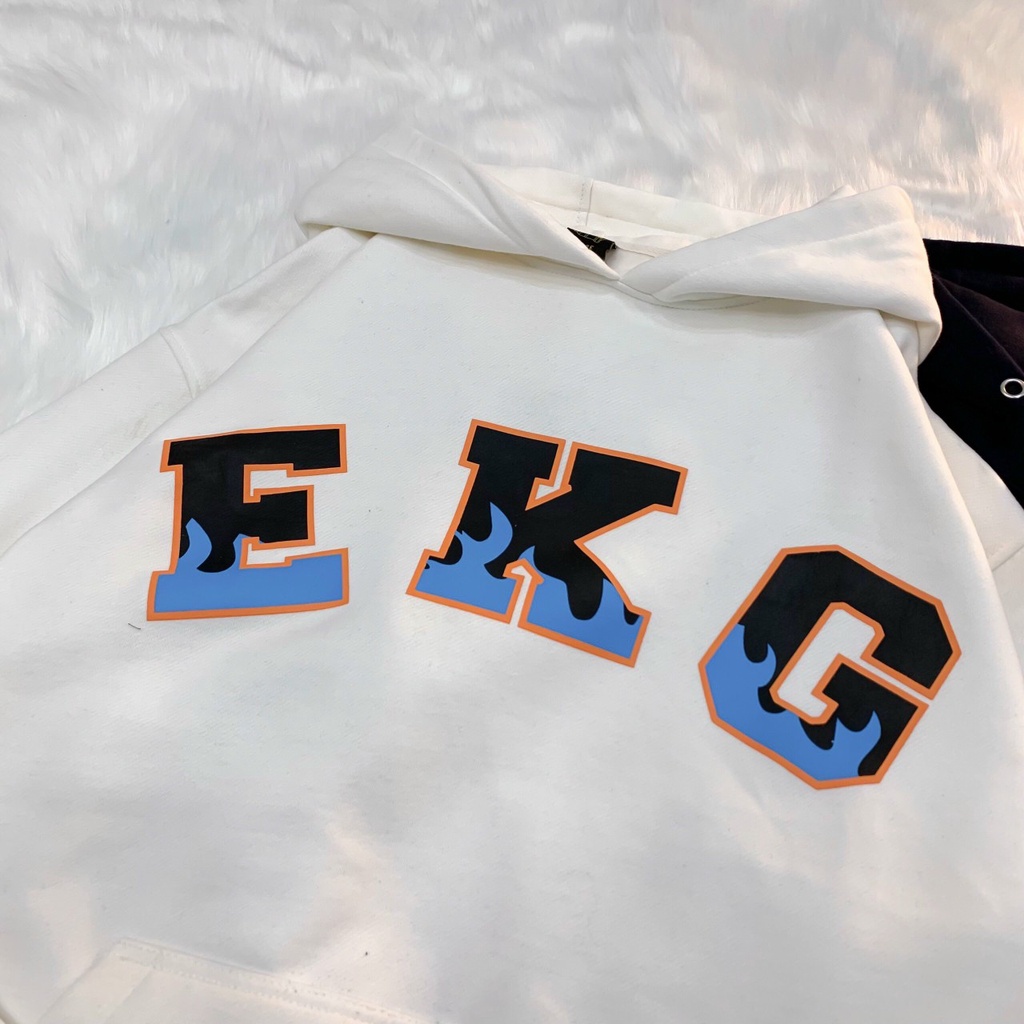 Áo Hoodie Form Rộng EKG Vải Nỉ Lót Bông Phong Cách Ulzzang Unisex