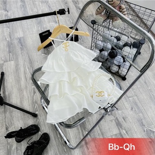 Váy đũi tầng cổ yếm cho bé gái trắng & hồng