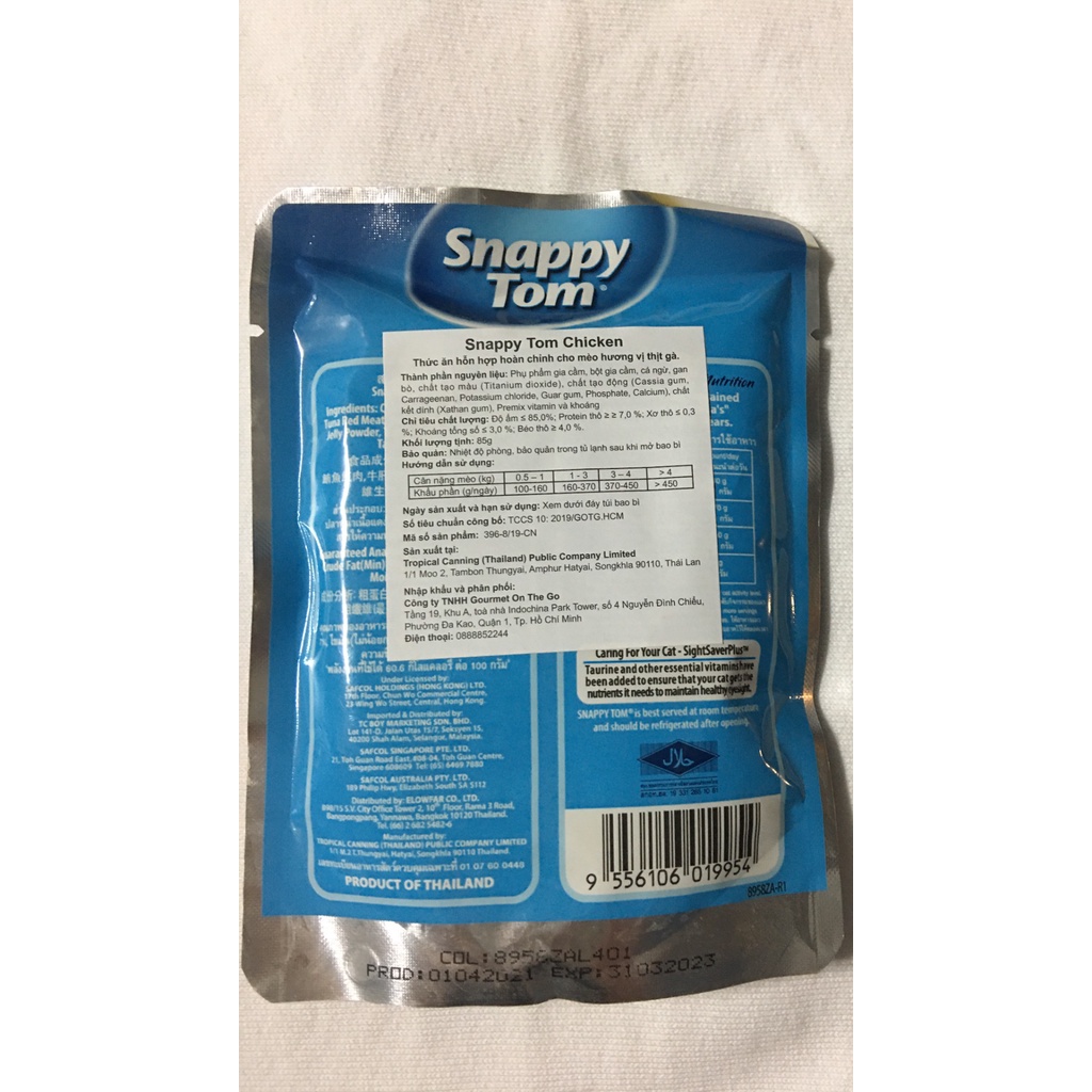 Pate cho mèo Snappy Tom gói 85g