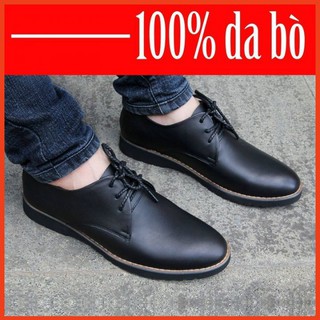 Giày Da Nam Sneaker Cột Dây Da Thật Khâu Viền