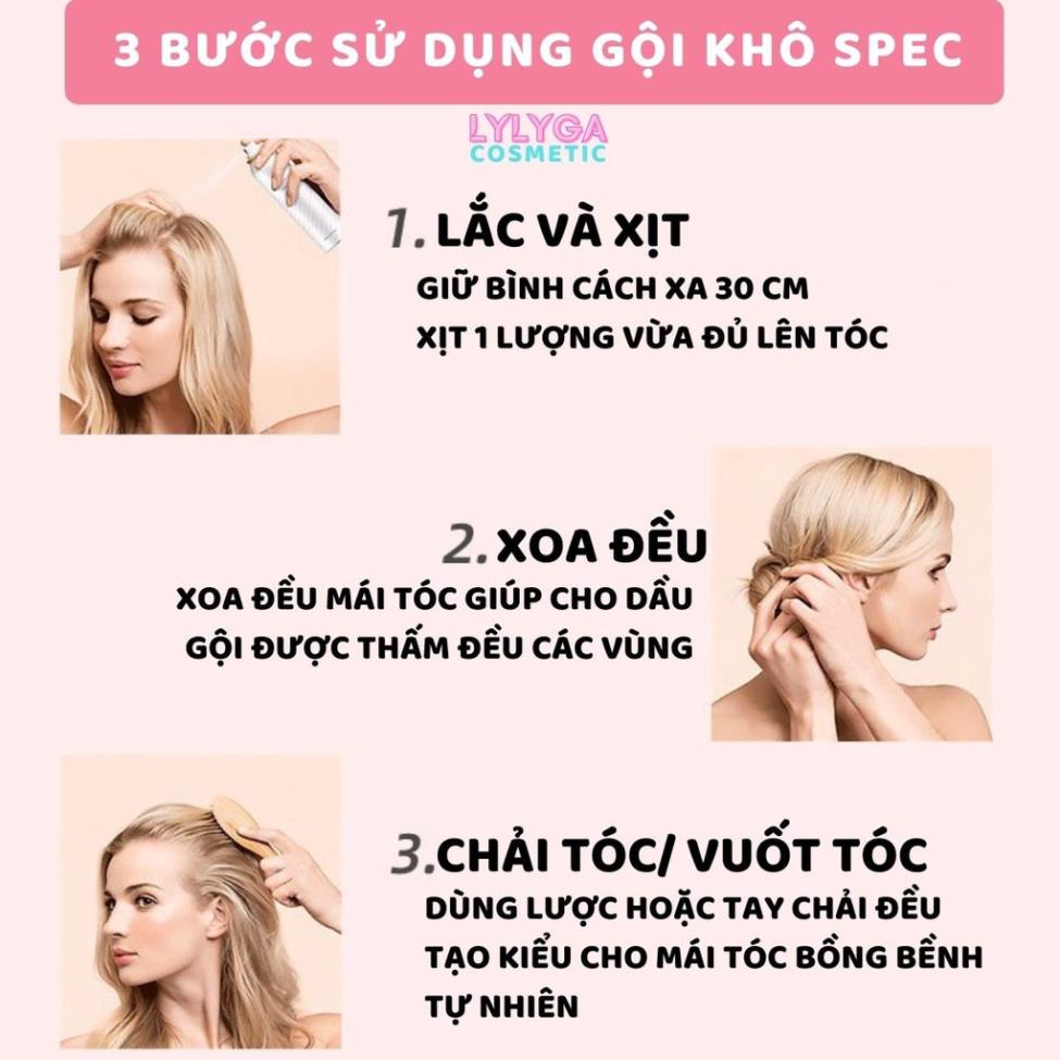 Dầu gội khô SPEC 150ml dạng xịt an toàn không cần nước dùng cho nam, nữ không bết tóc