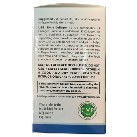 Extra Collagen+2 UBB- Giúp tái tạo da và giúp da mịn màng, bổ sung Vitamin E, Aloe Vera, giúp hỗ trợ làm đẹp da, đẹp tóc