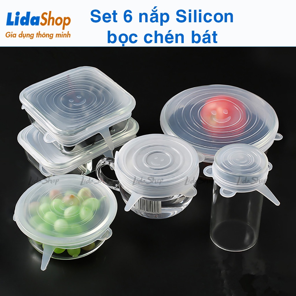 Nắp bọc thực phẩm silicon Lidashop, set 6 nắp bọc chén bát bằng silicon co giãn chịu nhiệt tốt B79