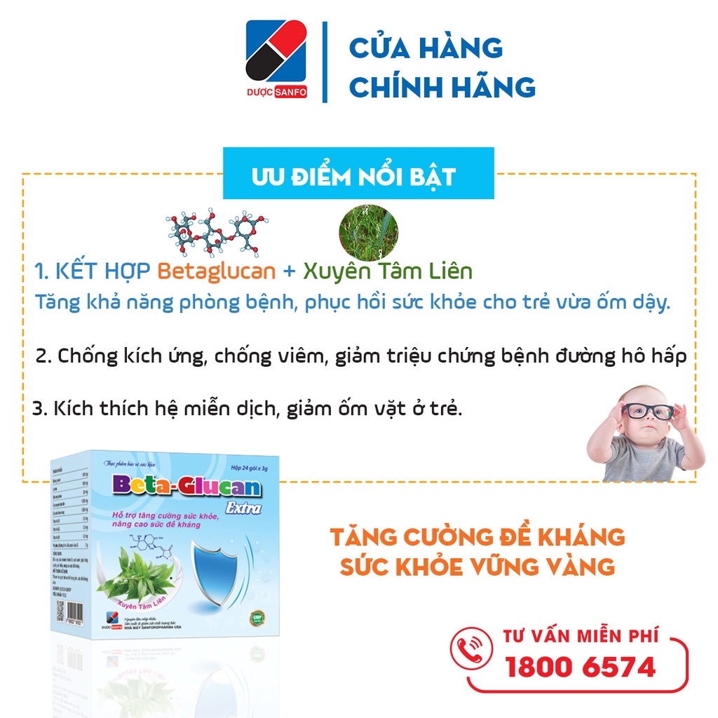 Beta-Glucan Extra tăng sức đề kháng, tăng khả năng phòng bệnh Hộp 24 gói x 3g