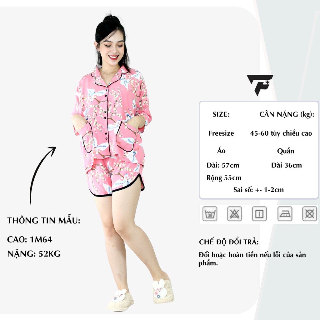 Pijama nữ mặc nhà cánh dơi đùi lụa cao cấp sang trọng thoải mái FPLUS 278