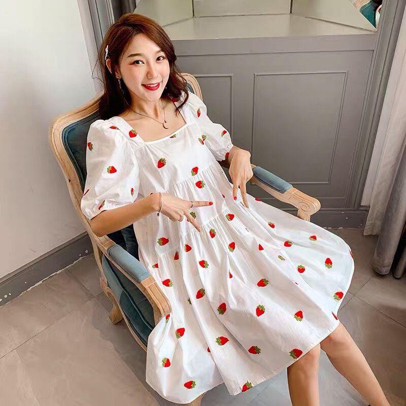 Đầm form rộng babydoll họa tiết trái cây dễ thương , ĐẦM BABYDOLL FRUIT