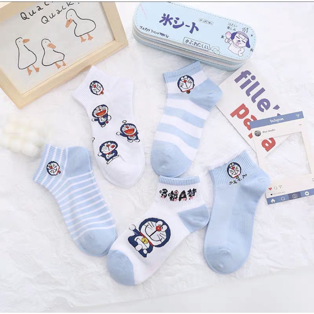 Tất nữ, tất cổ ngắn cute hình DOREAMON, vớ nam nữ cao cổ ngắn phong cách Vintage hàn quốc chống hôi chân CINE