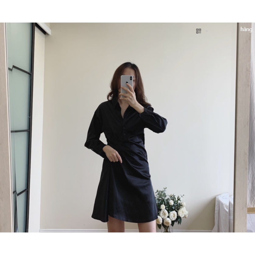Váy sơmi đen chất lụa dúm eo siêu sang cho nữ , váy xòe ngắn nhún eo cao cấp (Hình thât/có sẵn) | BigBuy360 - bigbuy360.vn