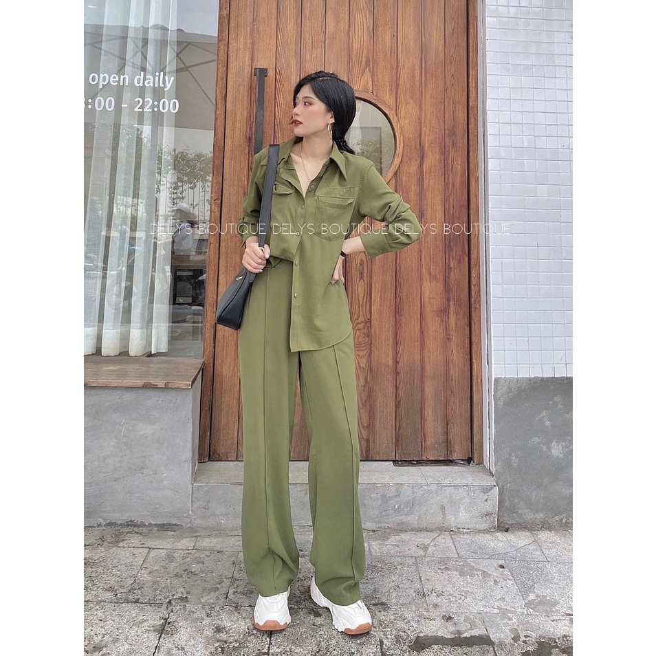 Set đũi xanh cổ đức mix quần ống sớ cao cấp