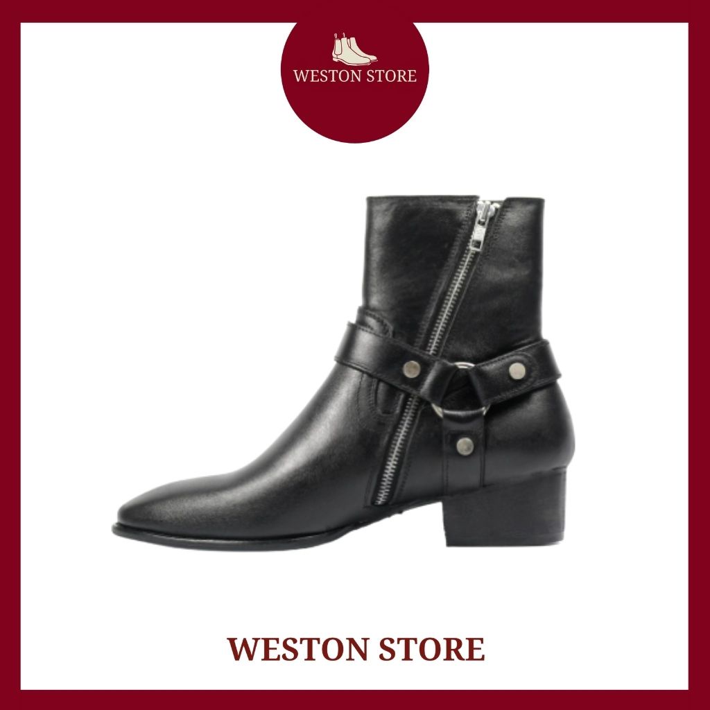 Giày nam harness boots cao cấp, boots nam da bò đế phíp gỗ weston 9388 bảo hành 24 tháng