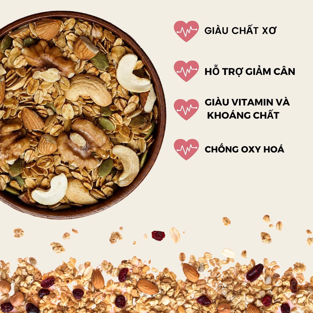 Ngũ cốc ăn kiêng Granola 7 hạt cao cấp từ macca hạt óc chó giàu omega Super Nutty hộp 250g bổ sung protein