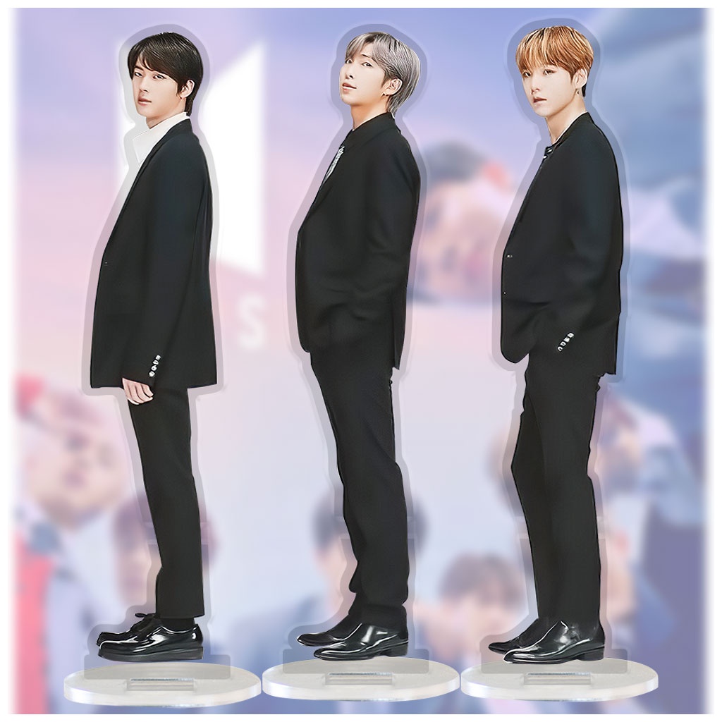 Mô hình đứng bằng arcrylic Jin Suga J Hope Rm Jimin V Jungkook nhóm nhạc BTS để bàn làm việc góc học tập cao 15cm