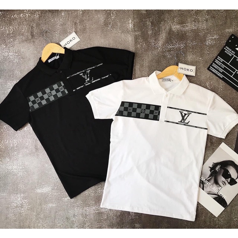Áo polo nam tay ngắn, áo thun nam cổ trụ in hình LV vải cotton xuất xịn không xù lông form chuẩn