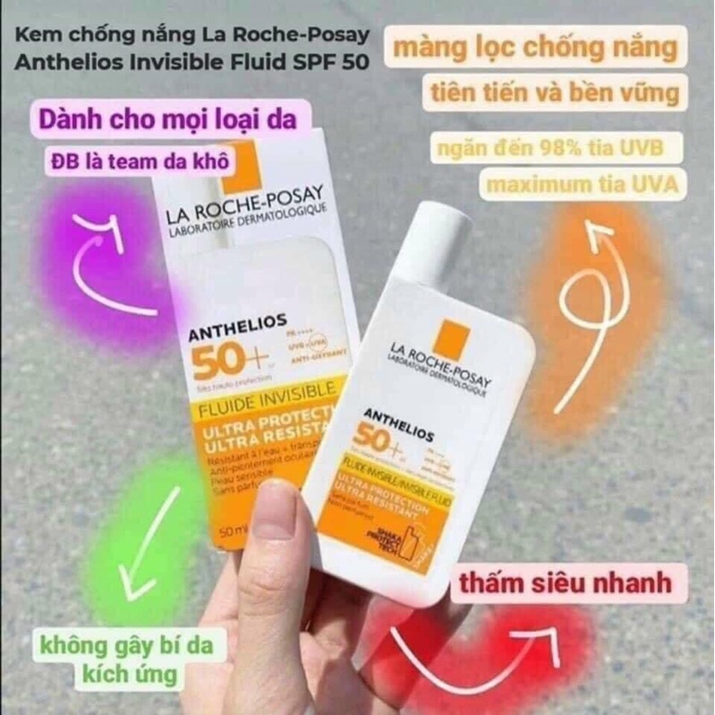 Kem Chống Nắng La Roche Posay Anthelios Invisible Fluid SPF 50+ Dành Cho Da Nhạy Cảm 50ml