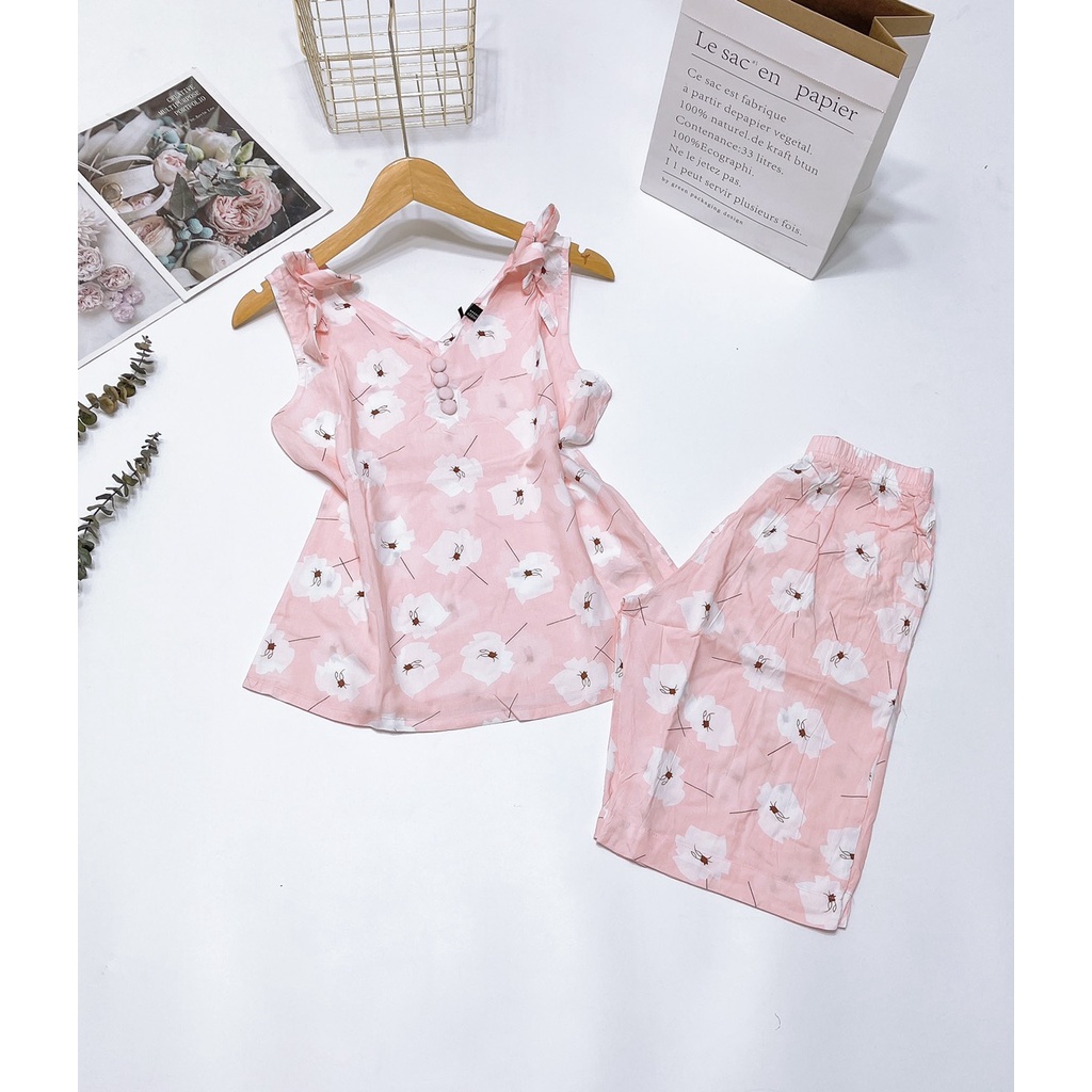 Đồ bộ lửng tole F21 cổ tim 4 nút - (42-75kg)