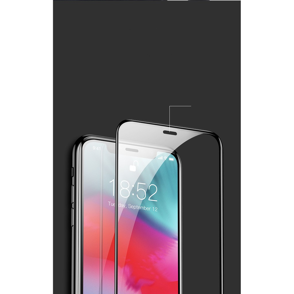 Kính cường lực Iphone XR & Xs Max 3D 0.3 mm kín màn viền đen hãng Baseus