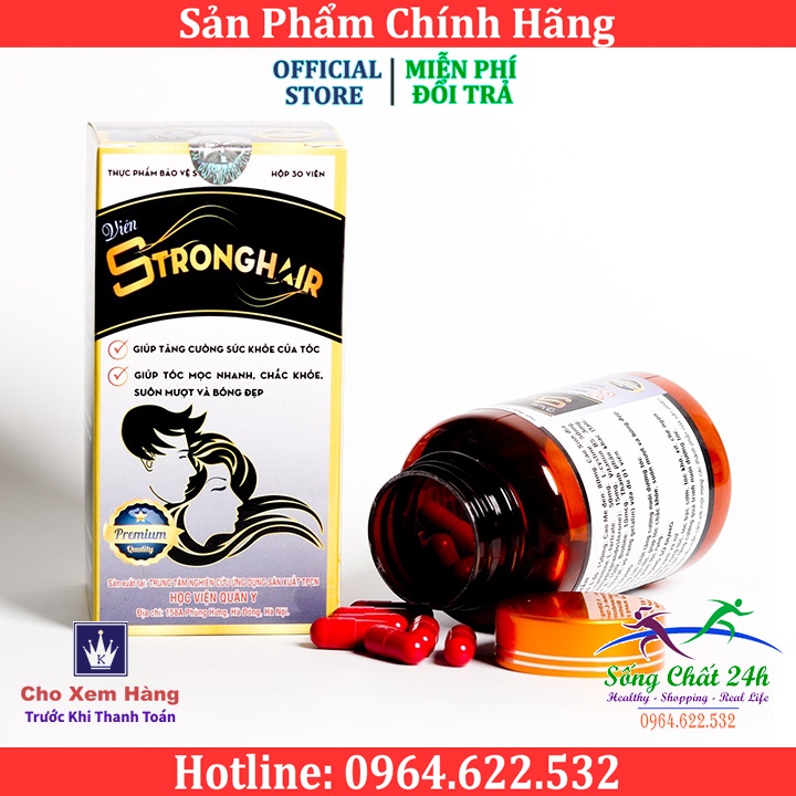 Viên Uống Mọc Tóc Strong Hair Học Viện Quân Y chống rụng tóc, tóc bạc sớm ( Hộp 30 viên)