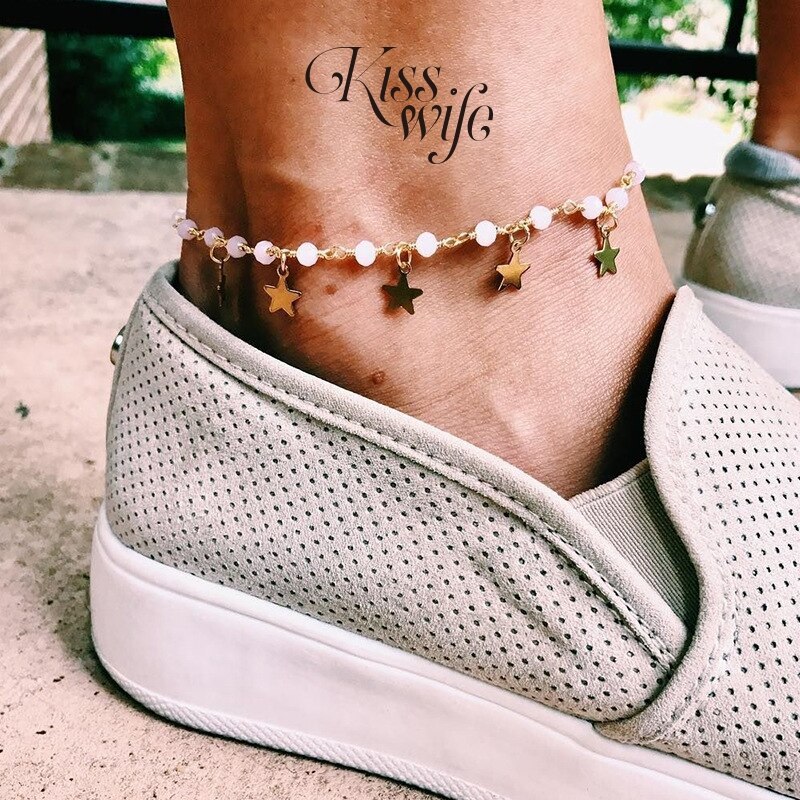 Lắc chân đính hạt đá và mặt ngôi sao màu vàng thời trang vintage cho nữ | BigBuy360 - bigbuy360.vn