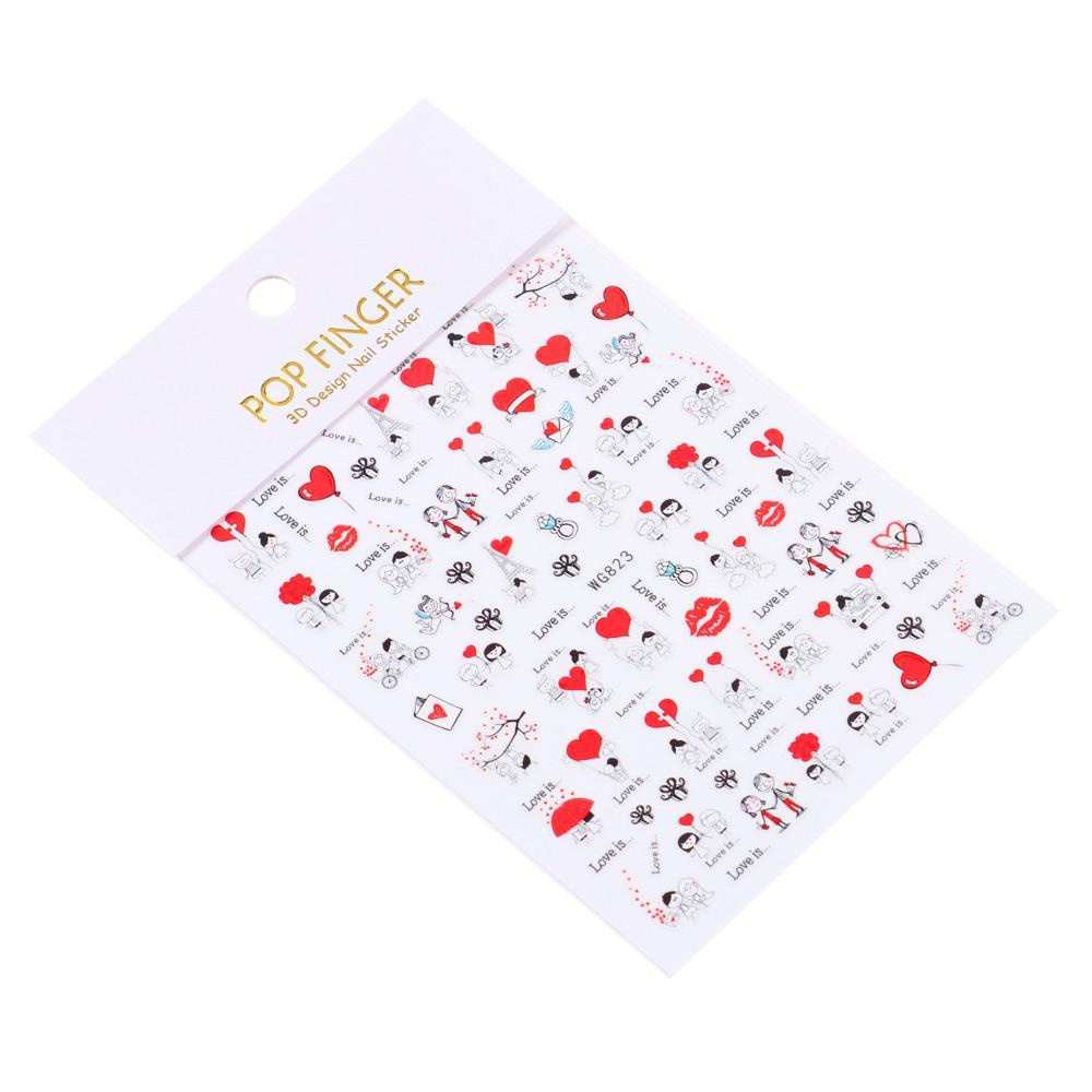 .Miếng Dán Trang Trí Móng Tay Tự Dính Họa Tiết Trái Tim Lãng Mạn
