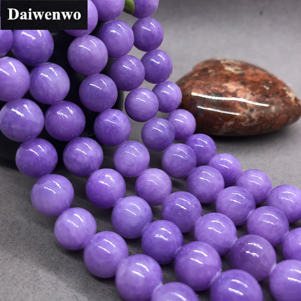 Chuỗi hạt đá ngọc chalcedony tím 4-12mm làm đồ DIY
