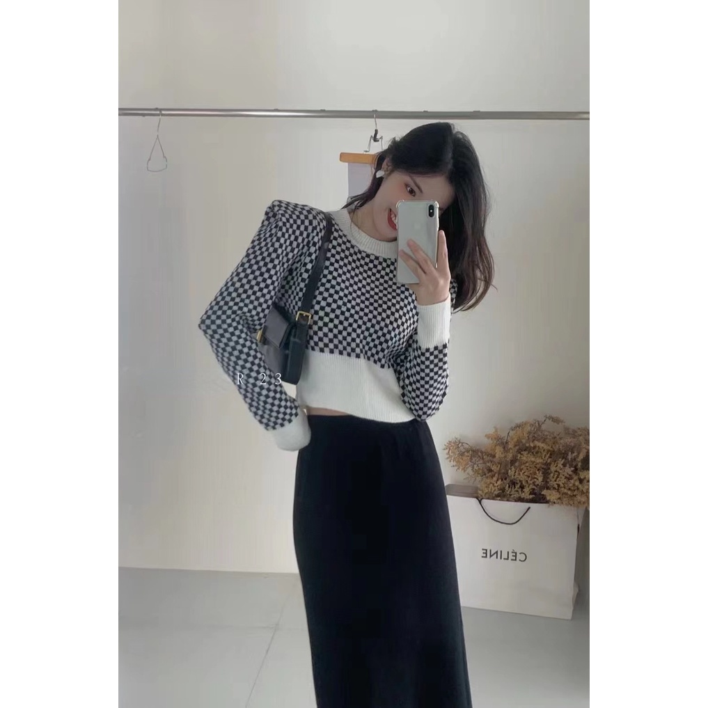 Porozi  Áo sweater dệt kim  tay dài cổ tròn phong cách Hàn Quốc thời trang cho nữ