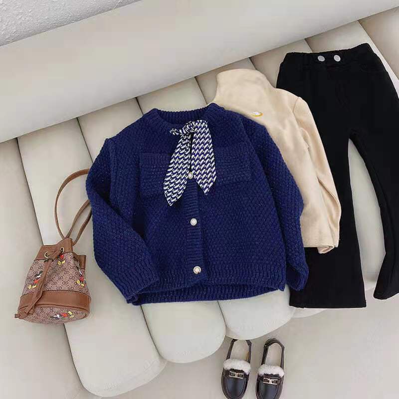 Áo khoác cardigan dệt kim giữ ấm mùa thu đông dễ thương cho bé gái