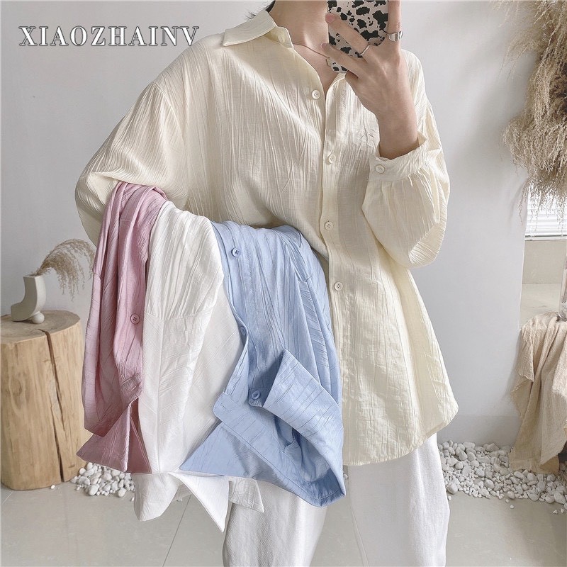 Áo Sơ Mi Đũi Nhăn [Freeship] Áo Sơ Mi Nữ Dài Tay 4 màu Siêu Xinh