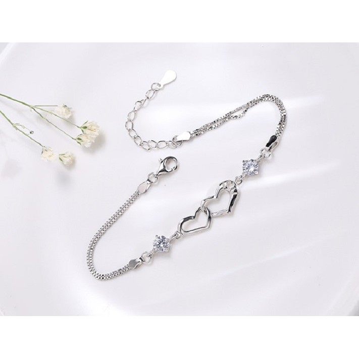Lắc Tay Bạc Ý S925 Hình Trái Tim Đôi Thông Điệp Tình Yêu S925 Cao Cấp L2554 - Bảo Ngọc Jewelry
