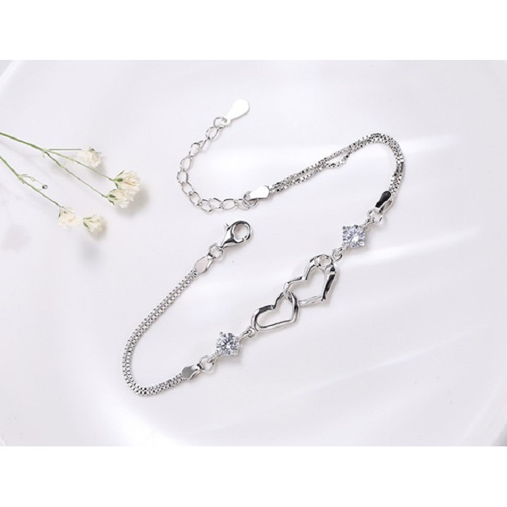 Lắc Tay Bạc Ý Hình Trái Tim Đôi Thông Điệp Tình Yêu S925 Cao Cấp L2554- Bảo Ngọc Jewelry