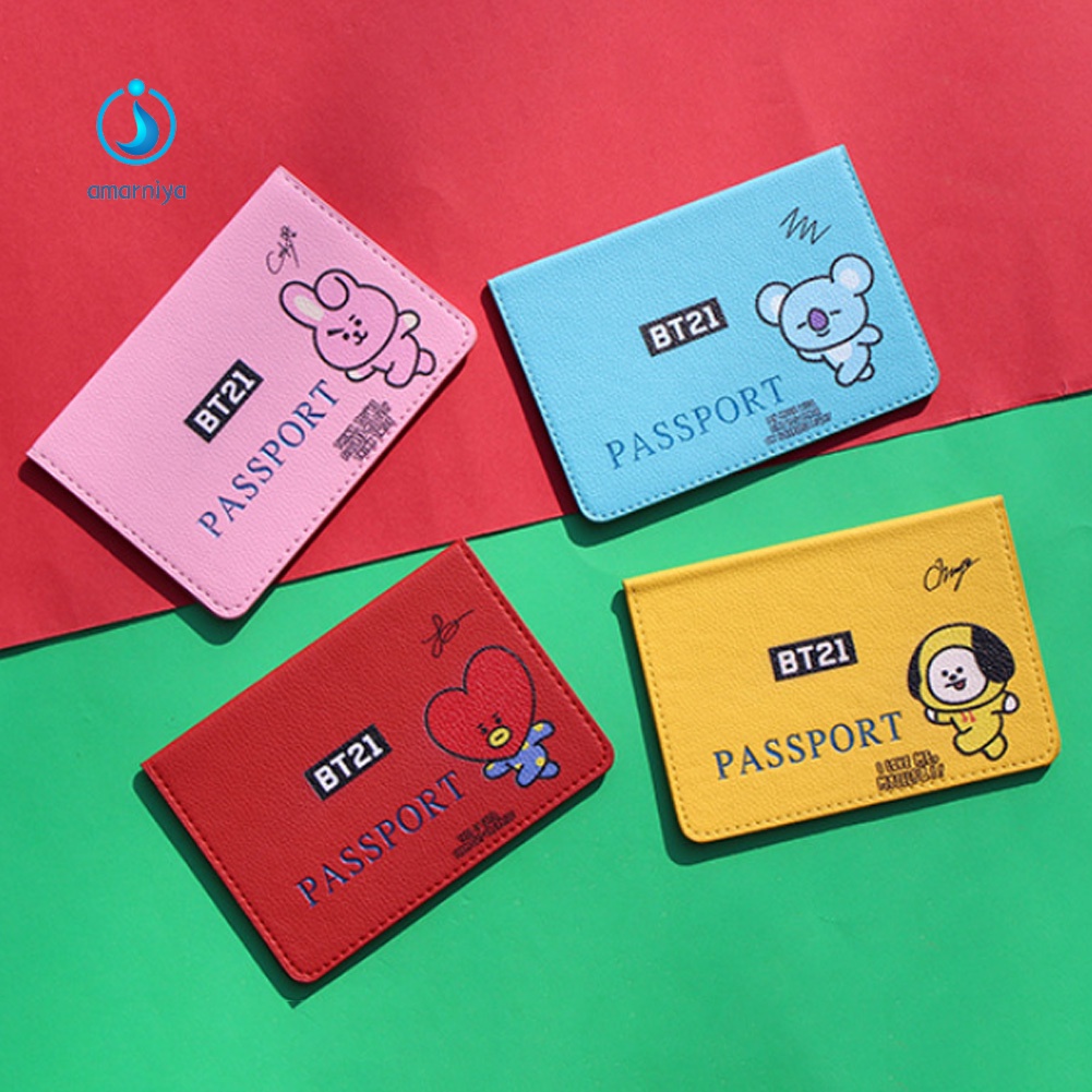 Vỏ bọc hộ chiếu bằng da giả in họa tiết hoạt hình BTS thời trang